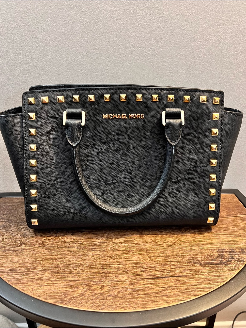 Michael Kors Black Satchel with Gold Stud Accents